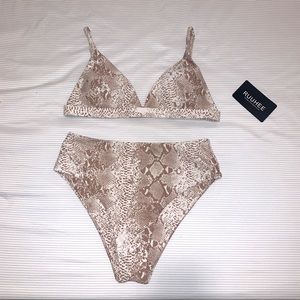 Tan & White High-Waisted Snakeskin Padded Bikini